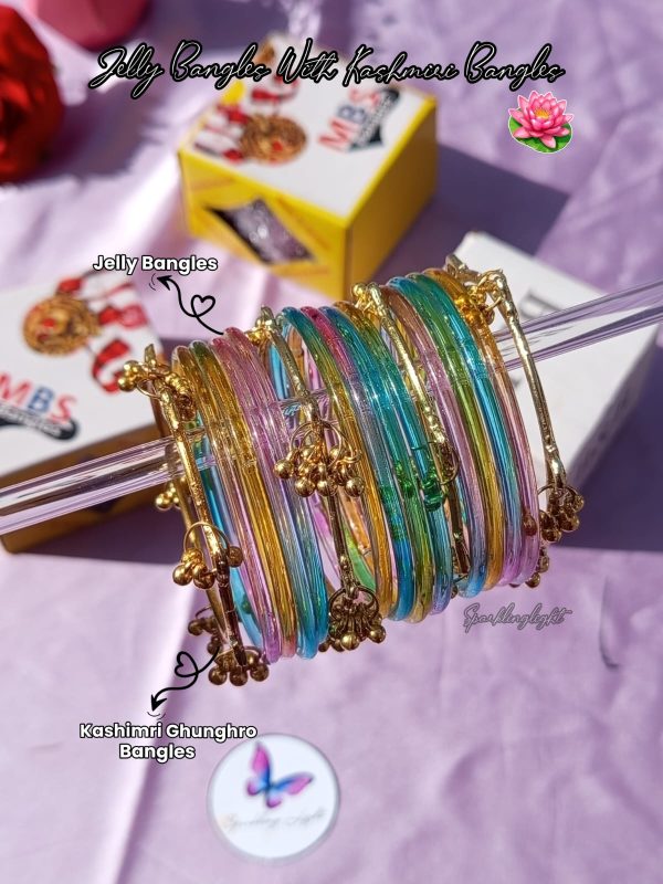 Original Jelly Bangle With Kashimri Bangle | Light Pastel Multi Color | 2.6 size