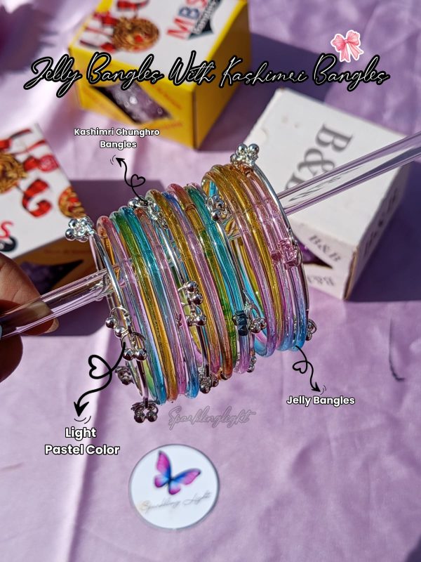 Original Jelly Bangle With Kashimri Bangle | Light Pastel Multi Color | 2.6 size