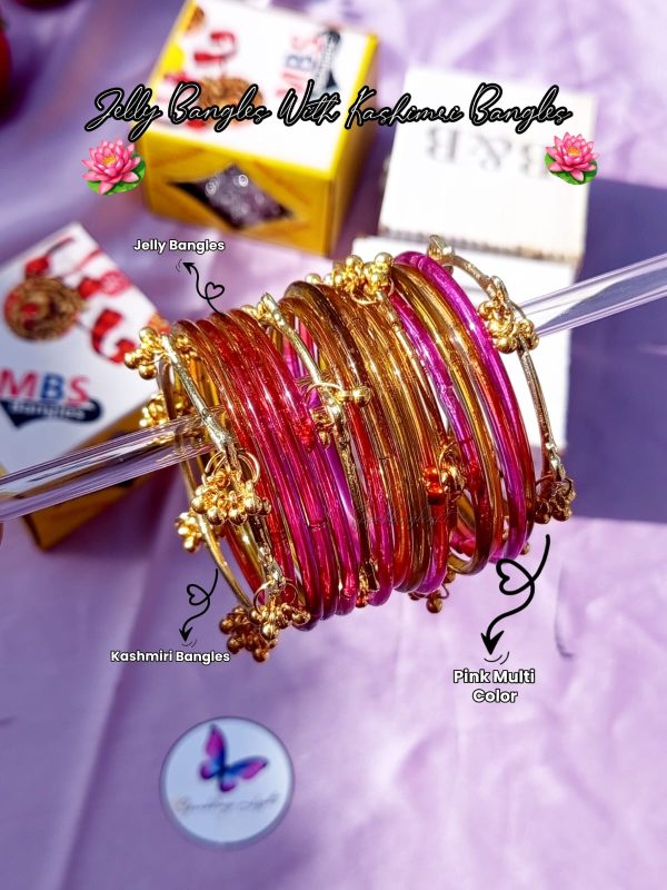 Original Jelly Bangle With Kashimri Bangle | Pink Multi Color | 2.6 size