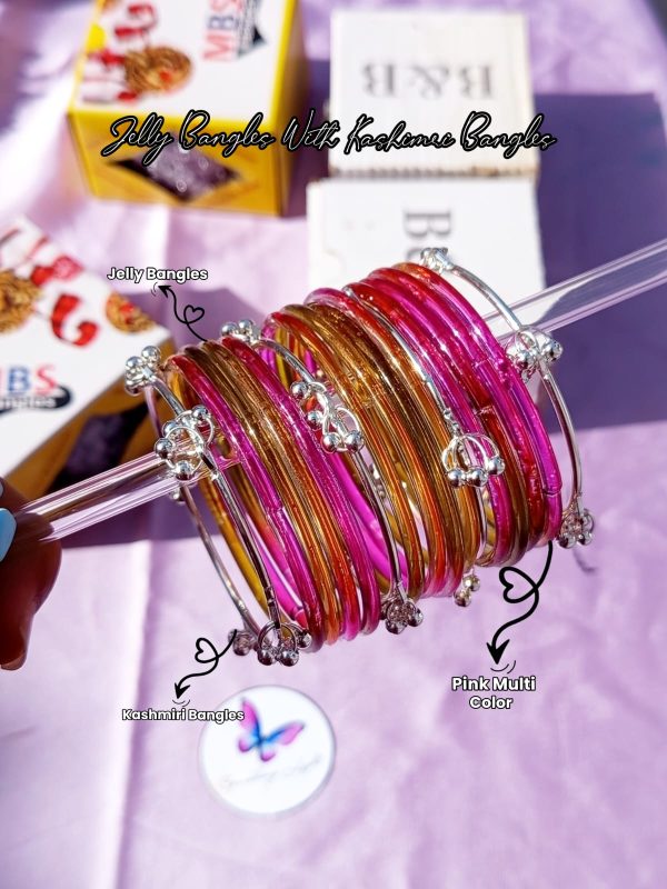 Original Jelly Bangle With Kashimri Bangle | Pink Multi Color | 2.6 size