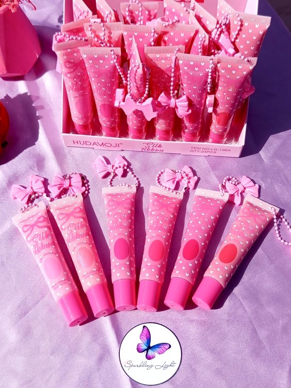 Hudamoji Silk Ribbon "Pretty in Pink" Bow-Charm Lip Gloss
