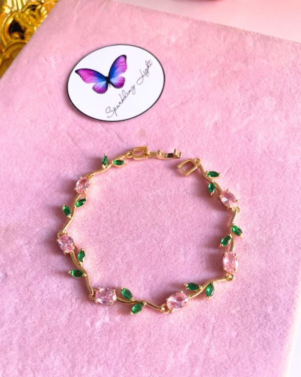Pink Petal & Green Leaves Tulip Bracelet
